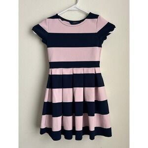 Polo Ralph Lauren Girls Striped Pink Navy Pleated Dress Size 6X